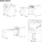 Extendable Dining Table with Folding Leaves & Power Outlet, Rolling Kitchen Island on Wheels with Storage Drawers & Hooks, Convertible Table for Small Spaces (Black + Marble White)
