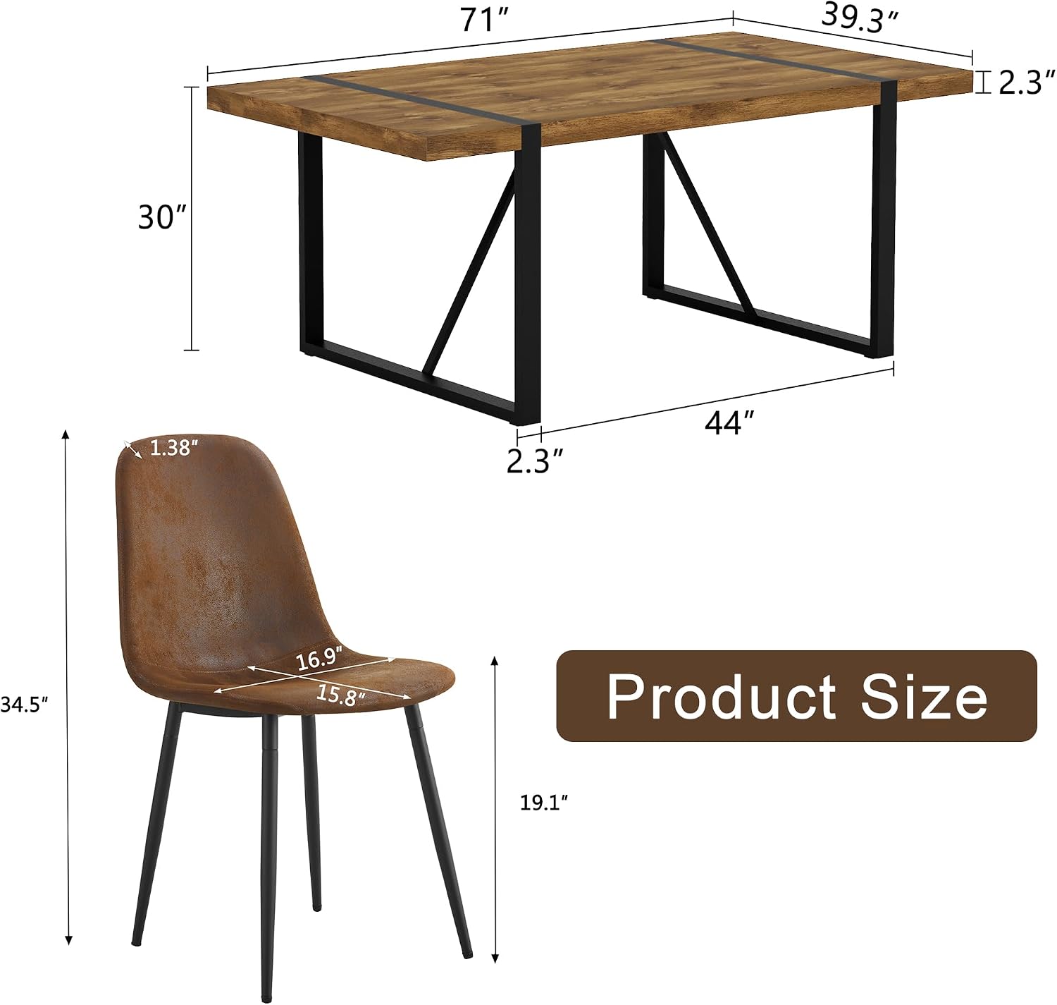 Dining Table Set for 8，Dining Room Table Set for 8，71'' Dark Wood Kitchen Table and Suede Nap Fabic Chairs Set of 8，8 Chair Dining Table Set for Kitchen Dining Room