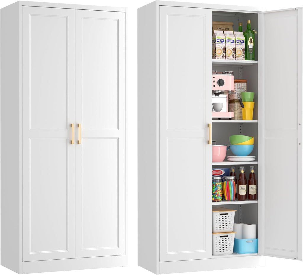 71" Tall Metal Kitchen Pantry Cabinet, Storage Cabinet with Doors | Kitchen Cabinet with 4 Adjustable Shelves, Food Pantry Cabinet, Cupboard for Kitchen,Dining Room, Living Room, Office, School