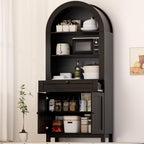 Arched Pantry Cabinet, 71" Kitchen Pantry Cabinet with Smooth Gliding Drawers and Adjustable Shelf, Wood Storage Cabinets Anti-Tipping, Modern Farmhouse for Living Room, Dining Room (Black)