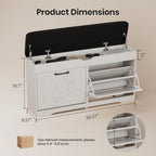 39" Shoe Storage Bench with Seat Cushion, Wood, Ash White | 8-Pair Shoe Capacity, 2 Doors, Comfortable Seating, Space-saving, Narrow Entryway Bench Ideal for Foyer, 330 lb Capacity