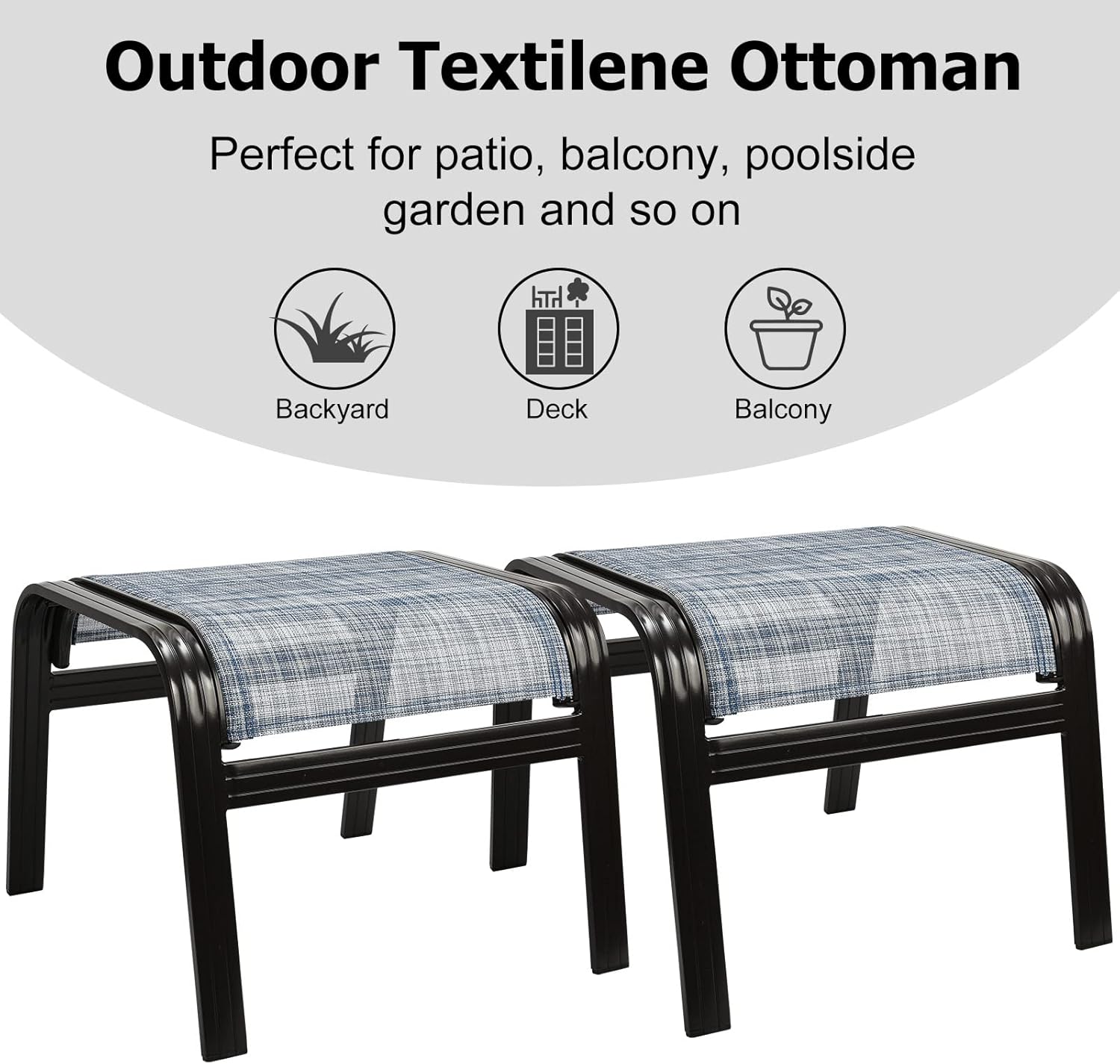 Outdoor Foot Stools Gift for Patio Ottoman Footrest Aluminum Portable Seat Wicker Furniture Stackable Dining Ottoman 2 Pack Blue