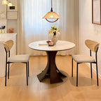 Beige Dining Chairs Set of 2, Upholstered Modern Kitchen Chairs Dining Room Chairs with Wood Curved Backrest & Metal Legs