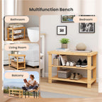 Simple Deluxe Bamboo Shoe Rack Bench, 3 Tier Sturdy Shoe Bench, Storage Shoe Organizer, 286lb Capacity Entryway Bench,Storage Bench for Front Door, Bedroom, Living Room, Bathroom, Balcony