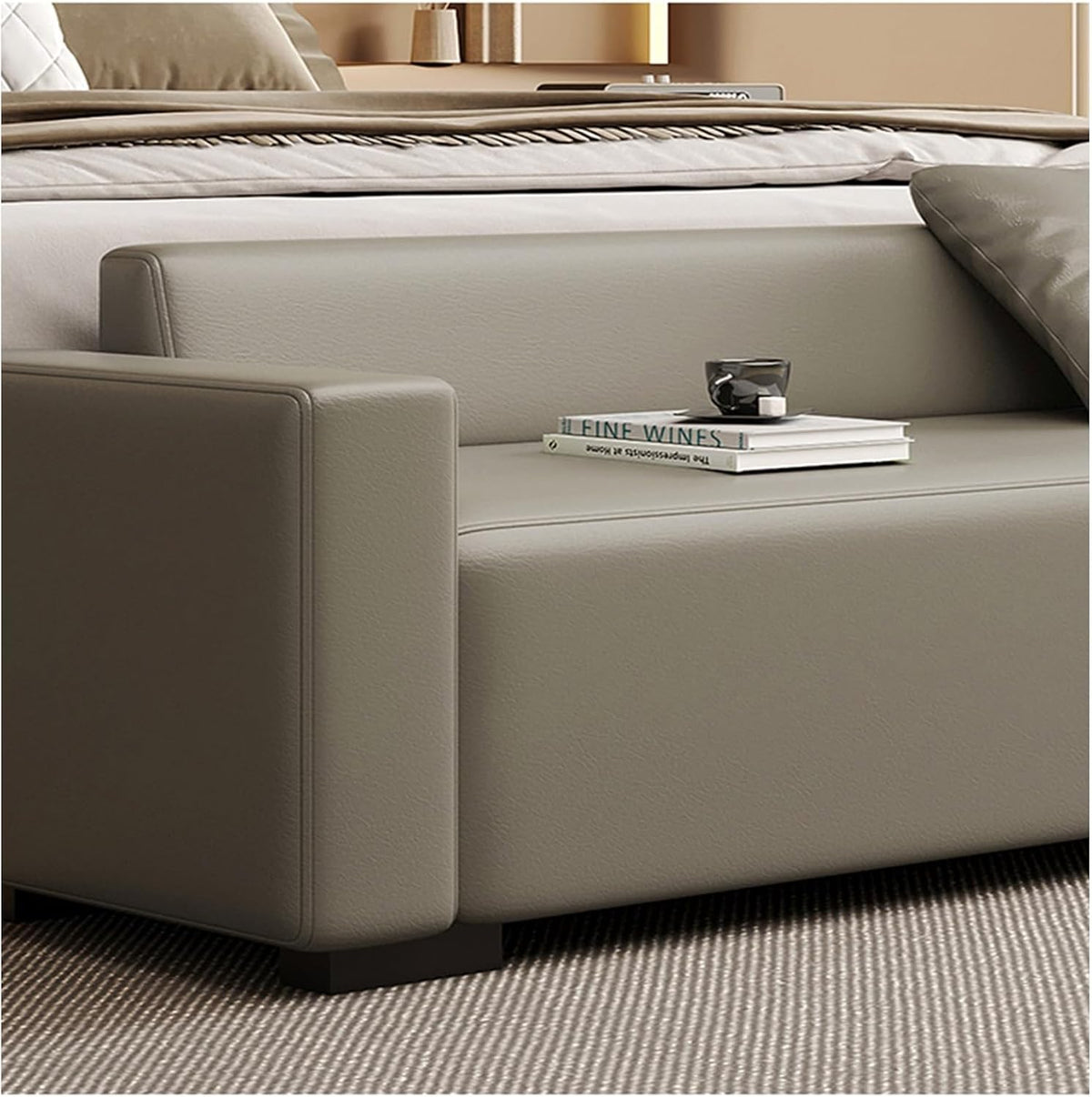Modern End of Bed Bench for Bedroom, Entryway with Padded Seat & Solid Wood Legs for Living Room Dining Entryway(Beige,180 * 55 * 60cm)