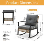 TARKARI 3-Piece Patio Rocking Chairs Set of 2, Outdoor Rocking Chair Bistro Set with Upgraded 2.0 Rust-Proof Alloy Frame & Premium Olefin Cushions, Wicker Rocking Chairs Patio Furniture Set, Grey