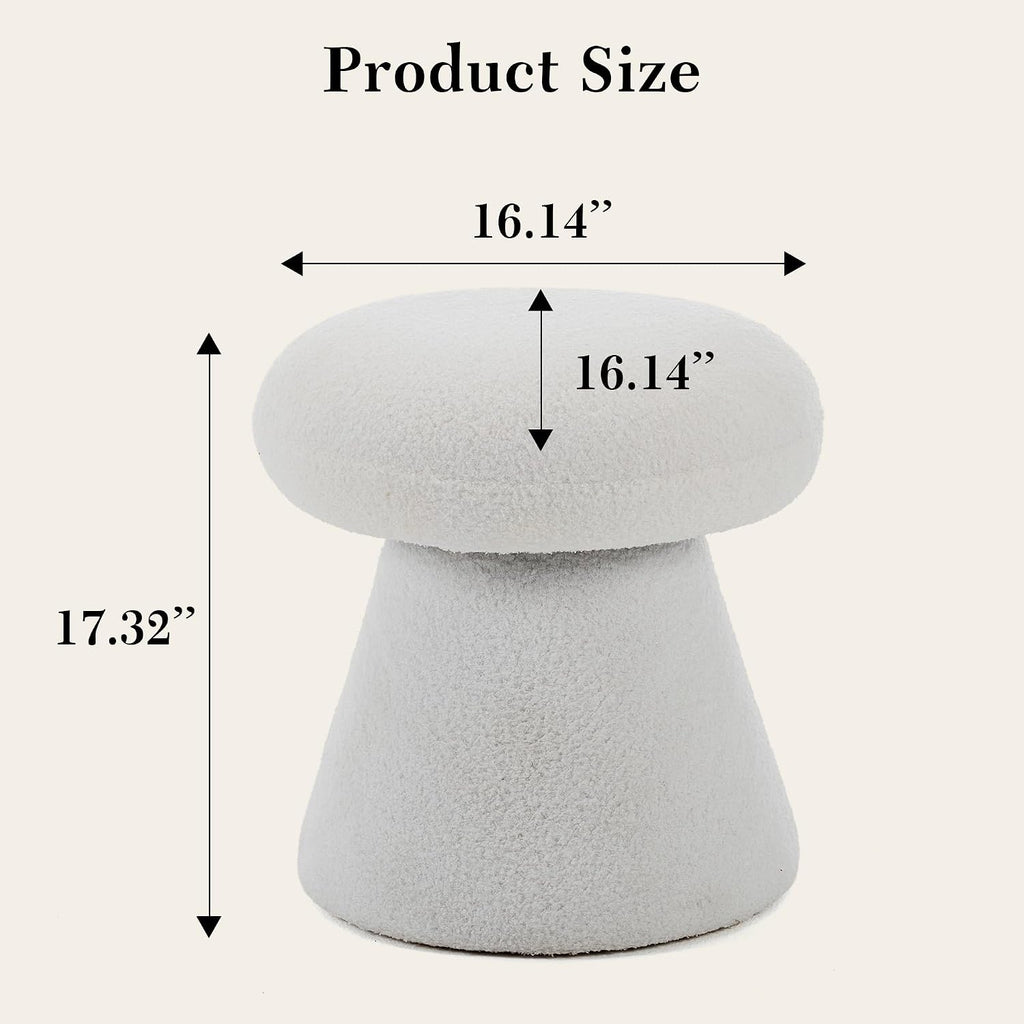 FOXHUNTER Mushroom Pouf Ottoman with 360° Rotation, White | Footstool with Sponge Filling, No Assembly Required, Soft Shoe Stool, Makeup Chair for Living Room Bedroom Entrance