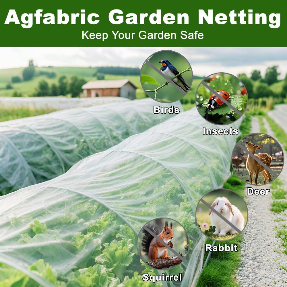 Agfabric Garden Netting 6.5'x49' Barrier Net, Bird Netting for Garden Trees Vegetable and Plants, White