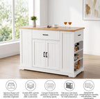 46 Inch Kitchen Island Cart with Storage Cabinet, Wood Top Breakfast Bar with Drawer, Multifunctional Kitchen Table with