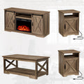 AMERLIFE Farmhouse 5 Piece Living Room Table Set, 59" TV Stand, Barnwood | TV Console for Living Room with 23" Electric Fireplace, 40" Coffee Table and 2 End Tables with Charging Station and USB Ports