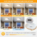 Dimmable LED Wood Flush Mount Ceiling Lights,Modern White 5CCT 2700K-6000K Lighting Fixtures,Round Ceiling Lamp for Kitchen Living Room Dining Room Bathroom Bedroom Entryway 15.8in