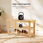 Simple Deluxe Bamboo Shoe Rack Bench, 3 Tier Sturdy Shoe Bench, Storage Shoe Organizer, 286lb Capacity Entryway Bench,Storage Bench for Front Door, Bedroom, Living Room, Bathroom, Balcony