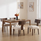 Farmhouse Dining Chairs Set of 4, Upholstered Dark Brown Solid Wooden Chairs with T-Shape Back, Armless Kitchen Chairs Comfy Accent Chairs, Linen Beige