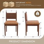 CIMOTA Brown Leather Dining Chairs Set of 2, Mid Century Modern Upholstered Dining Room Chairs with Woven Back, Armless Kitchen Chairs with Walnut Solid Wood Legs, PU