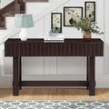 Knocbel Fluted Console Table with 3 Storage Drawers, Farmhouse Mid Century Sofa Table with Solid Wood Legs for Entryway Living Room, 52" W x 15" D x 30" H, Espresso