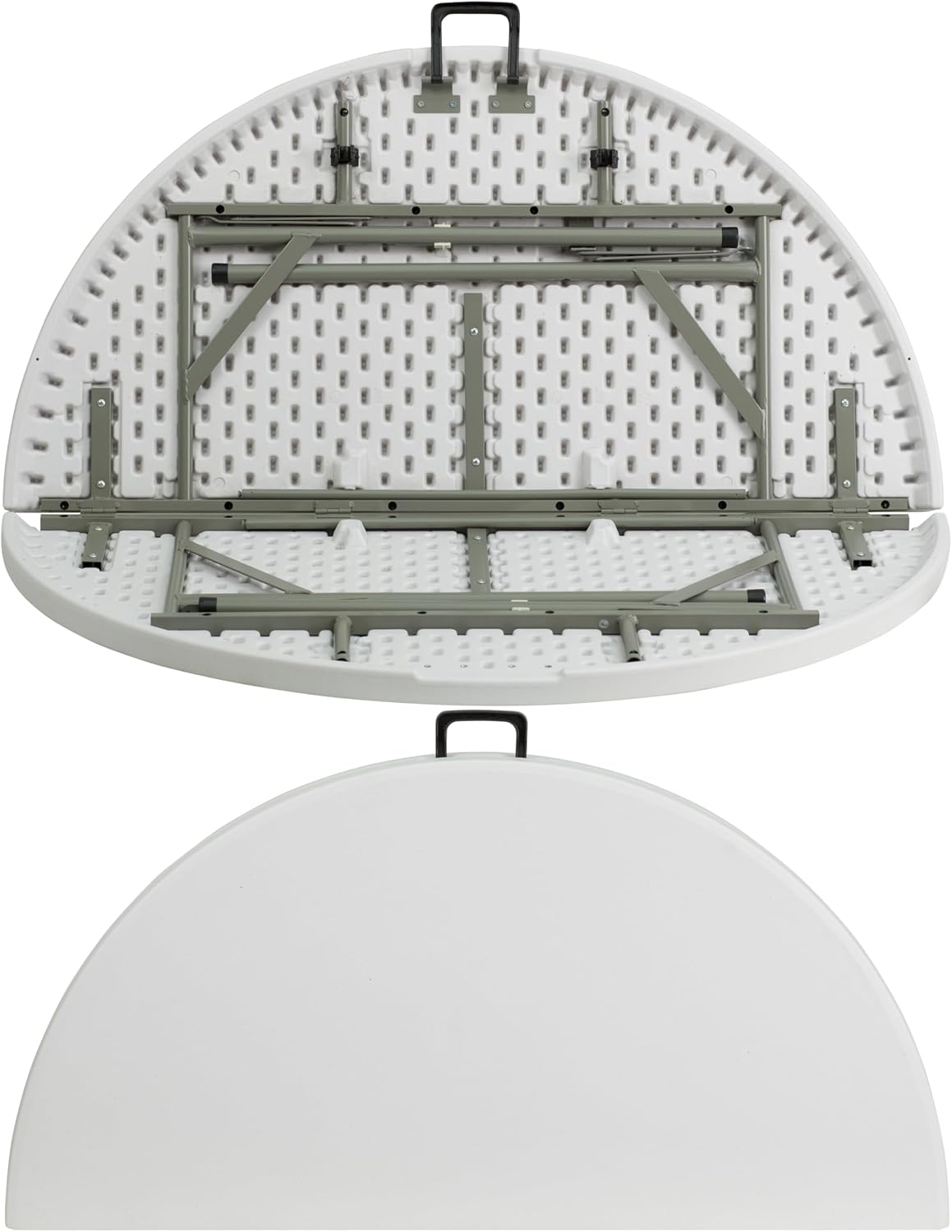 Flash Furniture 4-Foot Round Bi-Fold Granite White Plastic Folding Table | Lightweight, Easy Storage, Commercial Grade, Carrying Handle