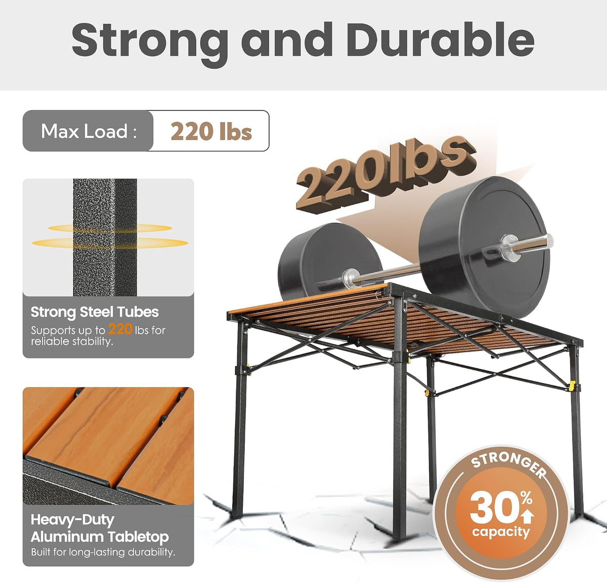 Join Nature 46.4" Large Camping Table for 2-6 People, Heavy Duty Foldable | Camp Table with Aluminum Roll-Up Top & Carry Bag, Supports 220 lbs, Portable Folding Table for BBQ, Tailgating, Backyard