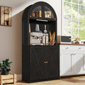 71" Tall Arched Kitchen Pantry Cabinet, Farmhouse Storage Cabinet with LED Light, Adjustable Shelves & Glass Door, Versatile Cupboard for Kitchen, Dining Room, Bathroom