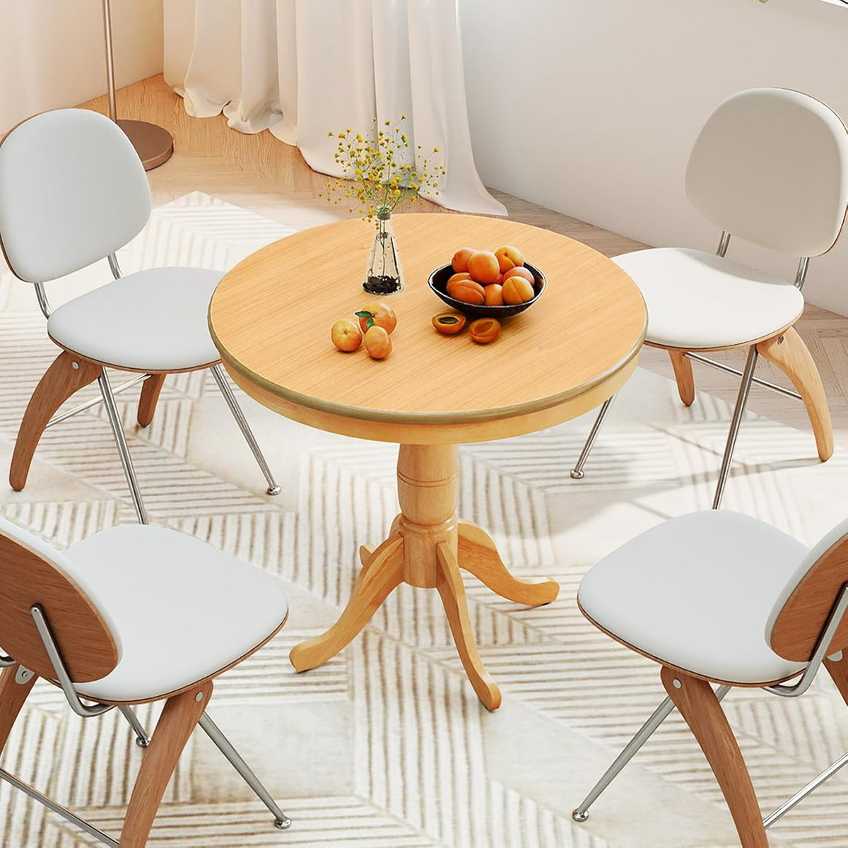 DORTALA 32" Round Dining Table, Classical Pedestal Table for 2-4 People, 32 Inch Wood Kitchen Table for Bar, Kitchen, Dining Room (Natural)