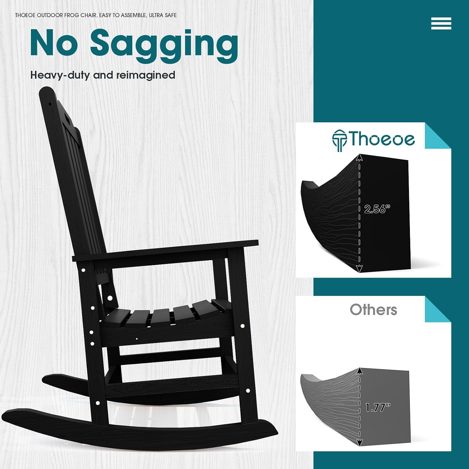THOEOE Outdoor Rocking Chairs, Oversized Patio Rocking Chair | HDPE Outdoor Rockers for Front Porch, Patio, Backyard, Balcony and Garden. All-Weather High Back Design, Black