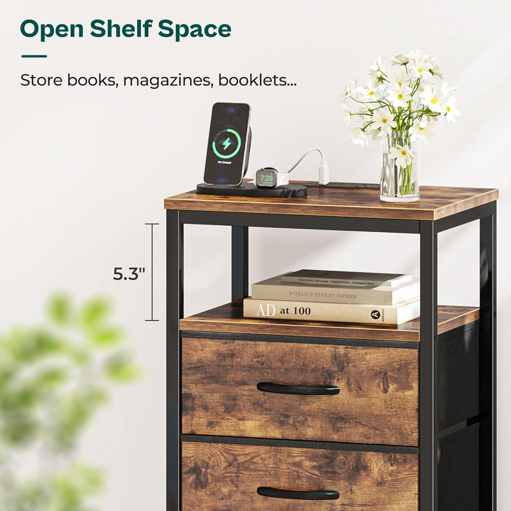 Huuger Nightstand with Charging Station, 27.6 Inch Bedside Table,Side Table
