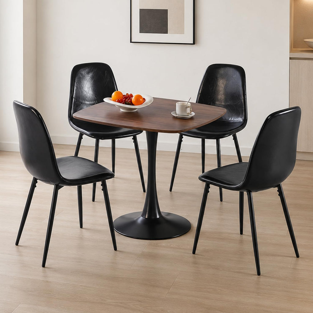 Table with 4 Chairs, Wooden Round Dining Table Set | Space-Saving Set，Wood-Grain Finish，Rounded Edges，ErgonomicComfort