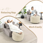 Round Stuffed Pouf Ottoman (Beige, 20" D x 20" W x 15" H)