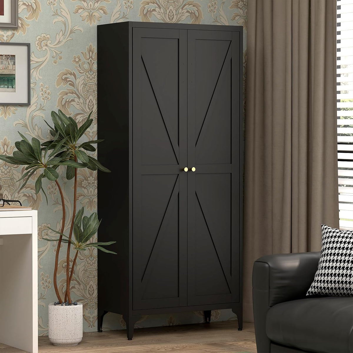65"H Kitchen Pantry Storage Cabinets with 2 Doors and 3 Adjustable Shelves, Tall Metal Storage Cabinet with Adjustable Feet, White Cupboard for Kitchen, Dining Room, Living Room and Bathroom