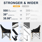 Oversized Camping Chairs for Adult - Heavy Duty Padded Portable Folding Chair XL Collapsible Camp Chair with Cup Holder Side Pocket for Outdoor Lawn Beach Sport Fishing Support 500LBS, Black