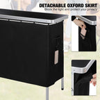 43" Long Portable Bar Table with Remote-Controlled Multi-Color LED Lights, Foldable Mobile Bartender Table for Party, 43"x33"x15" Storage Shelf, Waterproof MDF Top & Removable Skirt (Black)