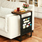 Wood Pedestal TV Trays for Eating on Couch, C Shaped End Table for Couch Side Tables that Slide Under, Sofa Arm Recliner Chair Dinner Table, Small TV Tray Over the Couches Stand, Living Room ET-P-BRW1