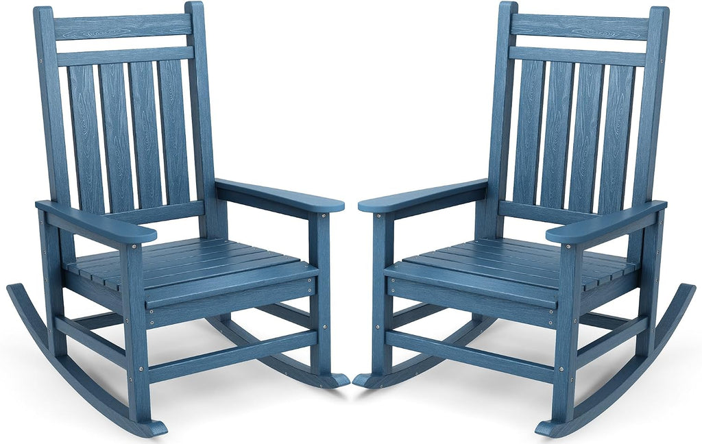 SERWALL Outdoor Rocking Chair Set of 2, HDPE Rocker for Adults, Blue | 21.1" Widened Seat adds Extra Comfort, Oversized Rocking Chair for Adults, All Weather Porch Rocker for Lawn Garden