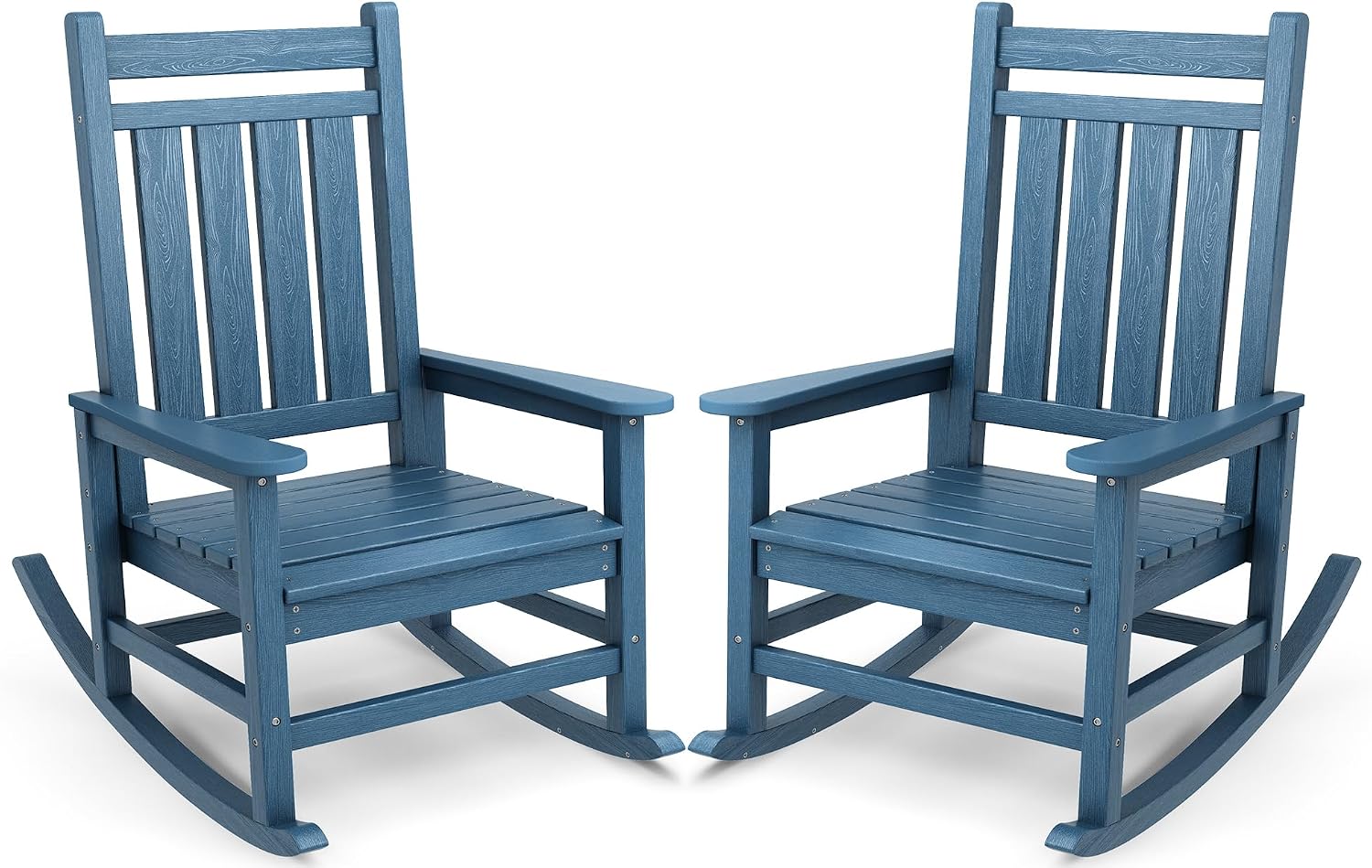 SERWALL Outdoor Rocking Chair Set of 2, HDPE Rocker for Adults, Blue | 21.1" Widened Seat adds Extra Comfort, Oversized Rocking Chair for Adults, All Weather Porch Rocker for Lawn Garden