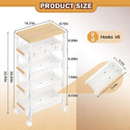 SUNALLY Slim Storage Cart with Wheels, Narrow Kitchen Rolling Cart, White | 5-Tier Skinny Rolling Cart with Wooden Top & Lockable Wheels, Storage Organizer for Bathroom, Laundry Room, Narrow Space