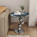 Stylish Round Side Table, Modern Faux Marble Coffee Table, Decorative Small End Table for Sofa, Living Room or Bedroom, Blue