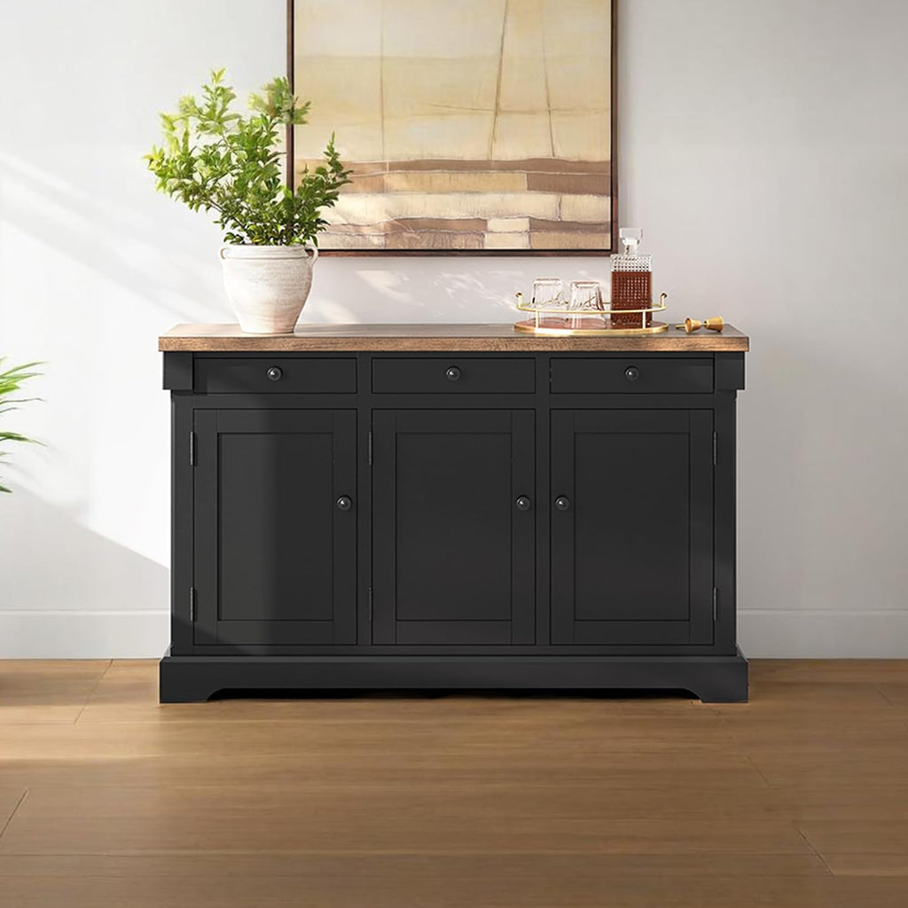 Signature Design by Ashley Wildenauer Buffet Cabinet, Modern Farmhouse Two-Tone Design, Hardwood Solids, Mango Wood Veneer and MDF Substrate, Sideboard Storage for Dining Rooms, Black & Brown, 59" W