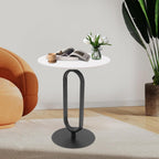 Marble White Side End Table, White Round Coffee Table Sofa Side Table Modern End Table Pedestal Table Simple Style for Living Room Balcony 18 inch