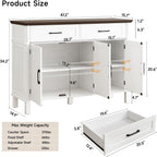 48 Inches Buffet Cabinet with Storage, Farmhouse Sideboard Buffet w/2 Drawers and 3 Doors, Wood Coffee Bar Cabinet with Adjustable Shelves, Sideboard Storage for Kitchen, Living Room, Off White