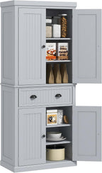 HOMCOM 72" Kitchen Pantry Cabinet Freestanding Tall Storage Cabinet Gray | Traditional Kitchen Pantry, 4 Doors, Drawer, 3 Adjustable Shelves, for Dining Room