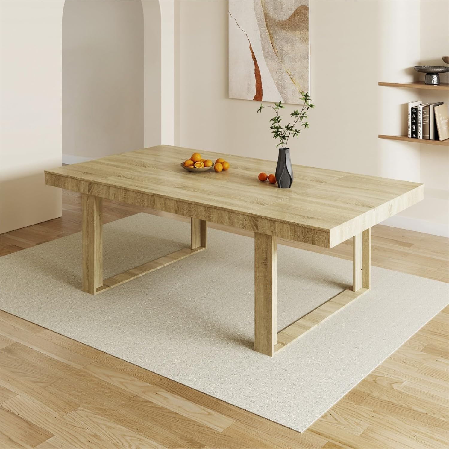 FUFU&GAGA Large Farmhouse Dining Table, for 6-8 People, 86.8” Rectangular Wood Dinner Table for Kitchen Dining Room Conference Room, Oak, 86.8”W x 47.2”D x 29.4”H
