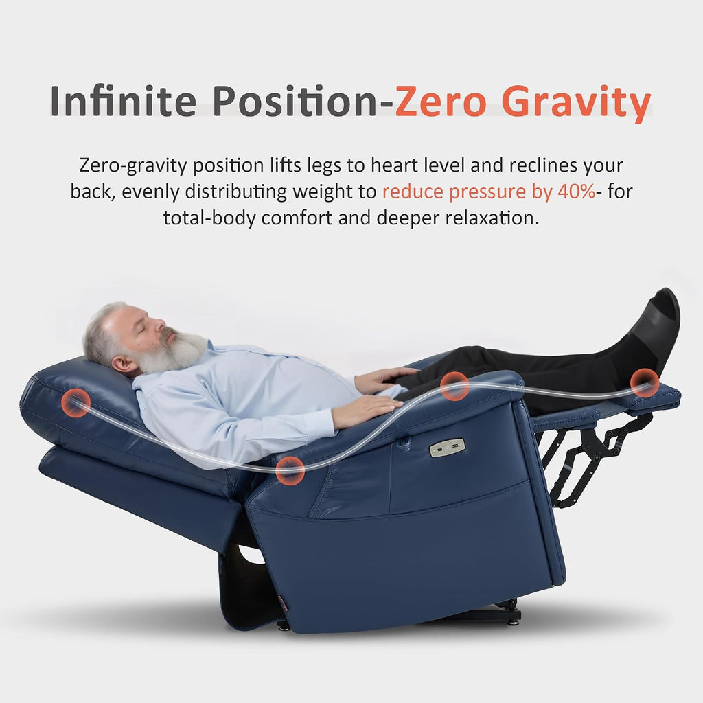 MCombo 500lbs Heavy Duty Lift Chair for Elderly, Extra Wide Dual Motor Power Lift Recliner with Hidden Cup Holders, USB Charging, Breathable Faux Leather R7777 (Blue)