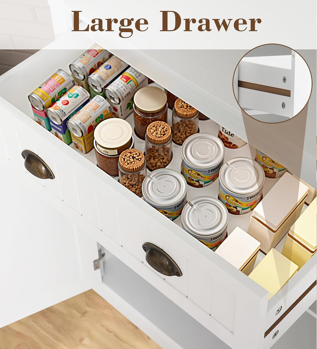 KIGOTY 72" Tall Kitchen Pantry Cabinet with Drawer and 4 Adjustable Shelves, Freestanding Pantry Storage Cabinets, Wood Cupboard Pantry Cabinet for Kitchen, Dining Room, Living Room, Off White