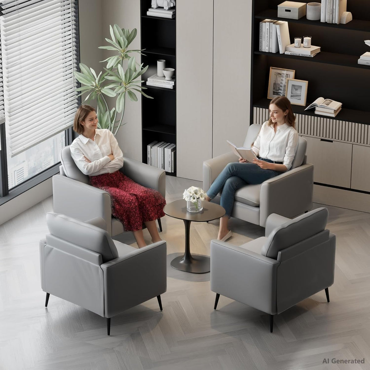 Faux Leather Accent Chair, Office Armchairs with Metal Legs (Grey, 1)