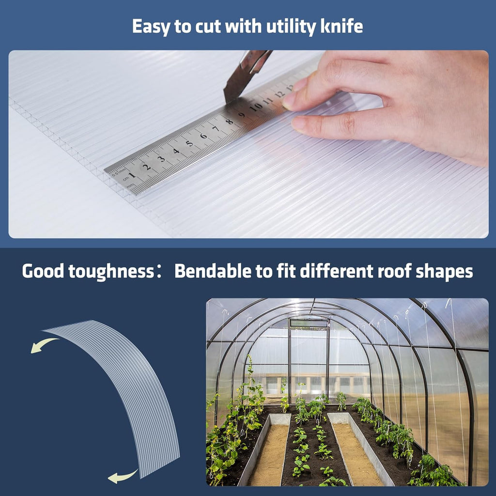 UMIG 6 PCS 4'x 2'x 0.24'' Polycarbonate Greenhouse Panels, Twin-Wall Waterproof UV Protected Corrugated Plastic Roof Panels Sheets, Clear Replacement Panels for Greenhouse, Outdoor, Plant