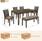 JIJIWANG 6-Piece Dining Table Set with Bench and Chairs, Wooden Dining Table for 6 People, Farmhouse Rustic Style 6 Person Dining Table Set for Dining Room Kitchen Dark Walnut