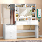 YITAHOME 59" Vanity Desk with Mirror & Lights | Makeup Vanity Table with Power Outlet, 3 Lighting Modes