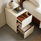 Modern Bedside Table, Minimalist Nightstand Small Narrow Side Table with 2 Drawers for Bedroom Living Room Small Space White