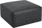 Christopher Knight Home Ellis Faux Leather Ottoman Footstool, Square Pouf Poufee Footrest Ottoman Large Seat, Modern Side Table for Living Room Bedroom Home Decor Gifts, Black