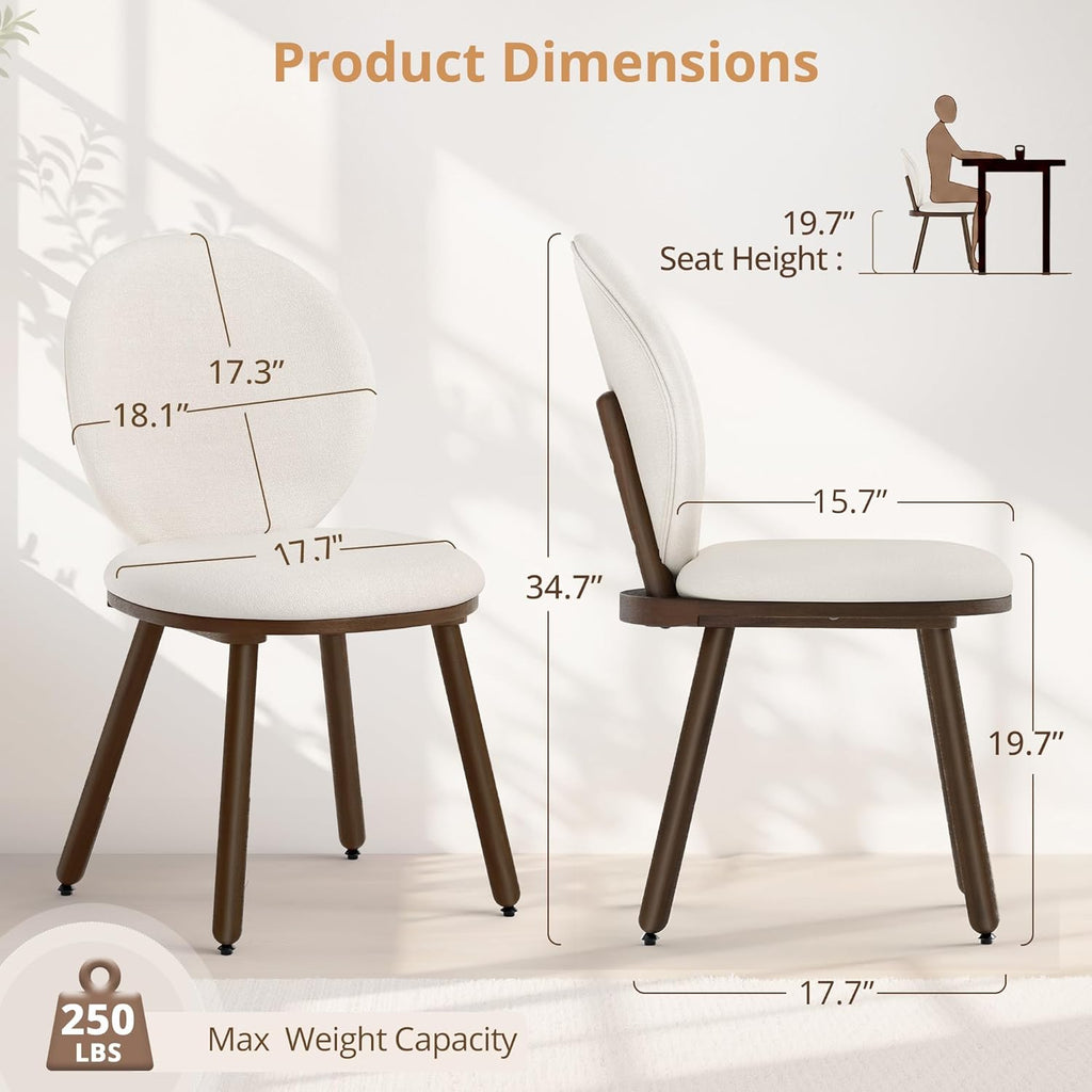 LUE BONA Dining Chairs Set of 4, Upholstered Fabric Kitchen Chairs with Dual-Spine Backrest, Kitchen Chair with Solid Wood Legs and Ergonomic Curved Seat, Easy Assembly for Kitchen Dining Room, White