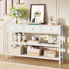 47" console table Set of 2 with 3 Drawers, Sofa Table for Behind Couch | Industrial Hallway Table with Open Wooden Shelves for Hallway, Entry Way, Living Room, Kitchen, Foyer, White